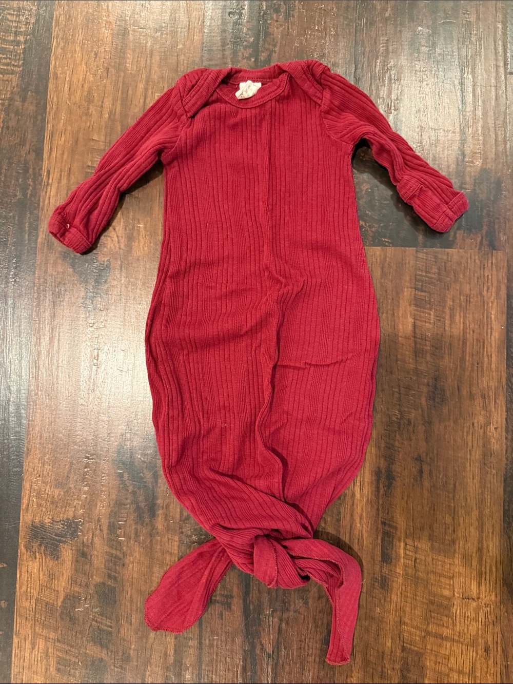 100% Organic Cotton Red Ribbed Baby Knot Gown
